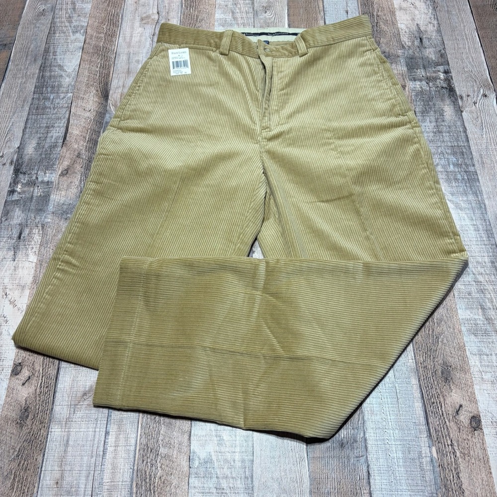 NWT Vintage Polo Ralph Lauren Philip Pant Mens 33x30 Wheat Tan Corduroy Pleated